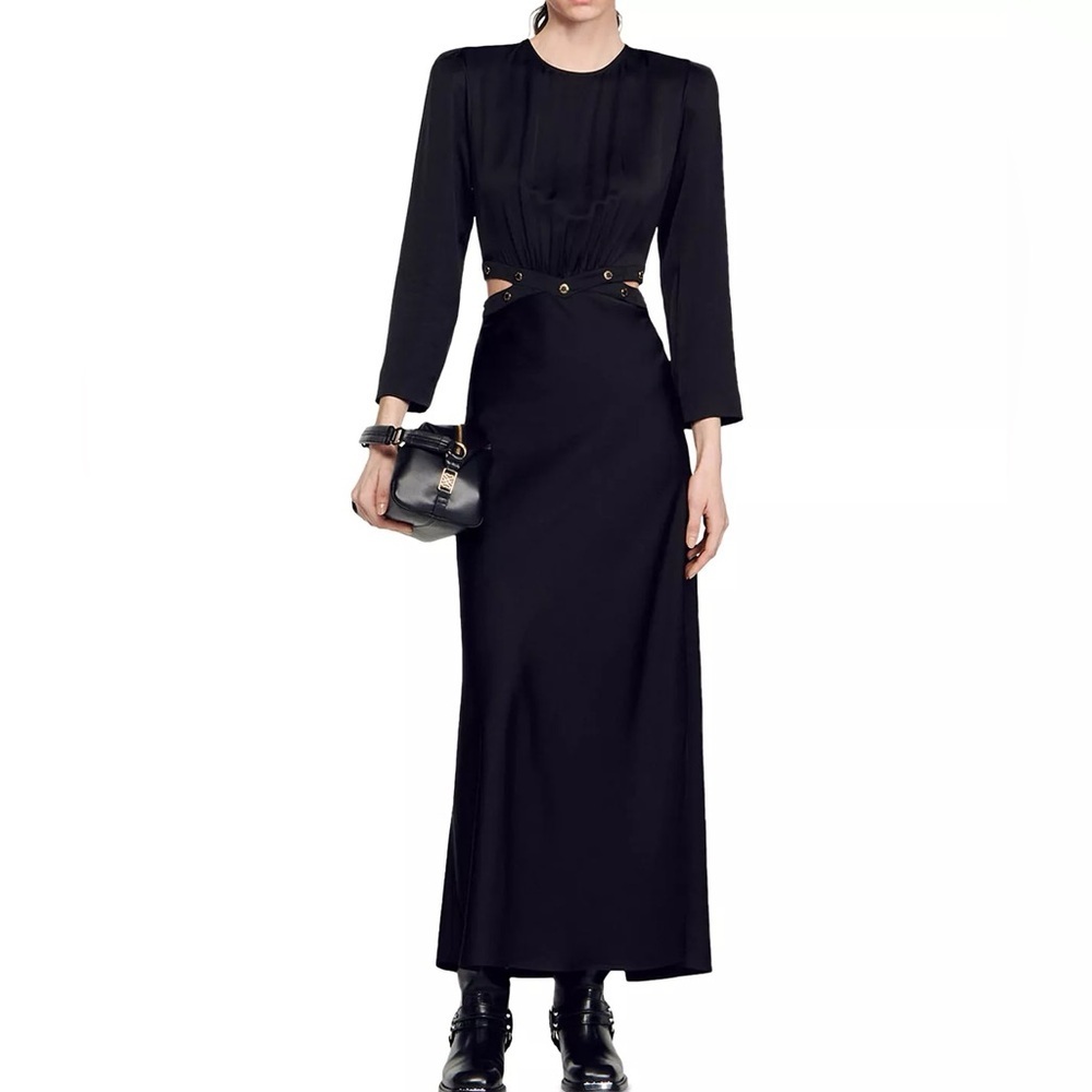 NWT! Sandro Eleganzia Cutout Satin Finish Maxi Dress, Size 34